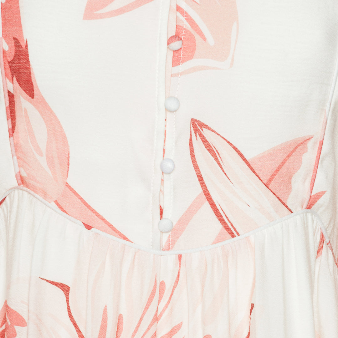 Nova Long Dress - White with pink lillies
