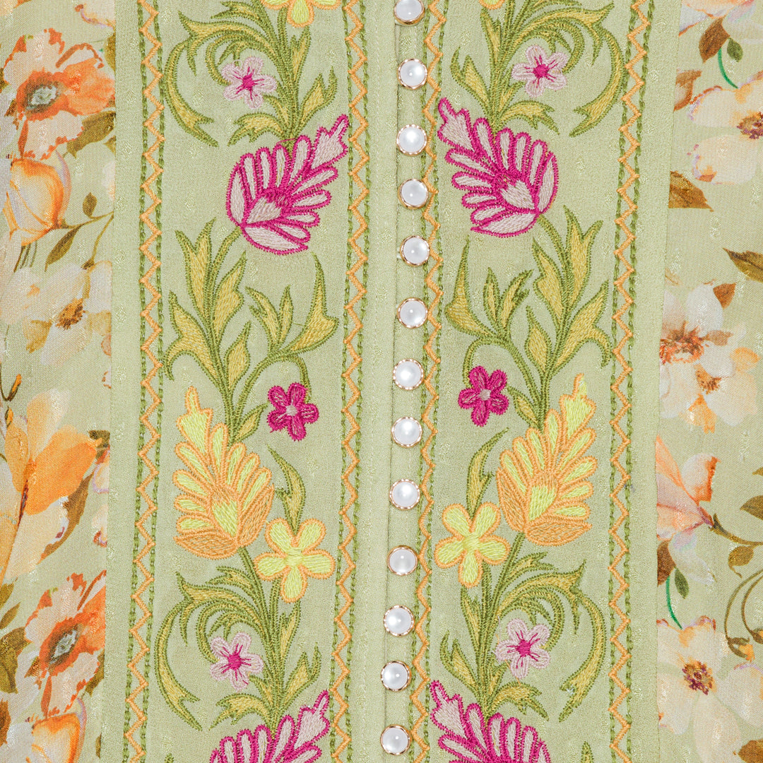 Joy Embroidery Dress - Green flowerprint