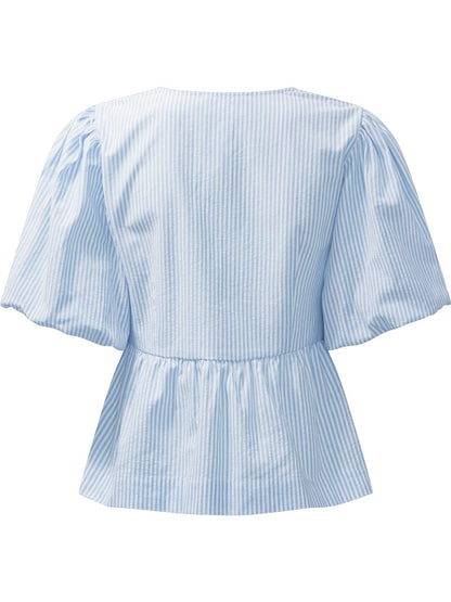 Mya bow bluse - white with blue stripes Helene Studios