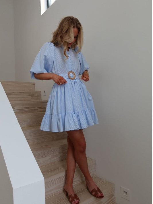 Mya kjole - white with blue stripes Helene Studios