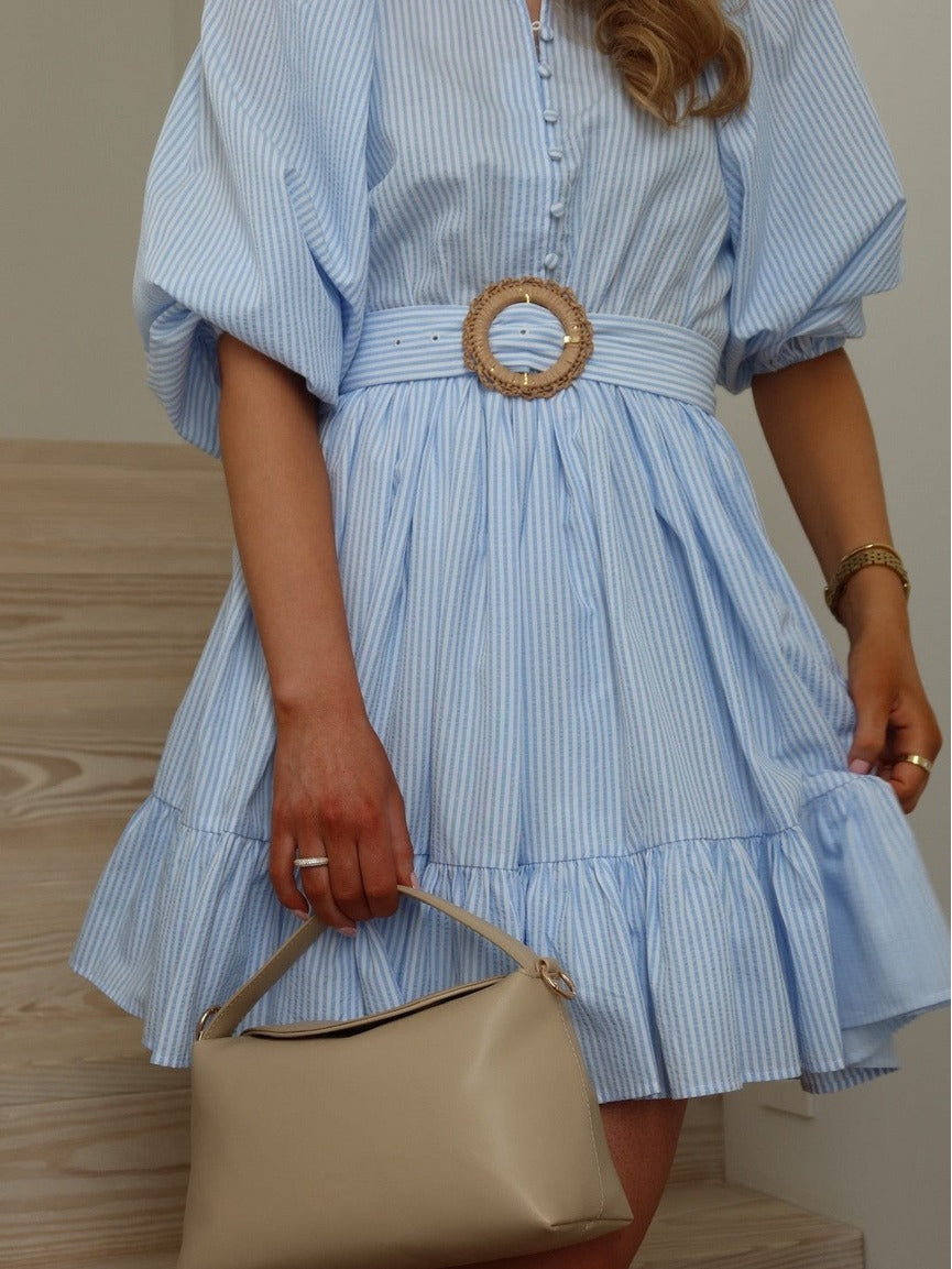 Mya kjole - white with blue stripes Helene Studios