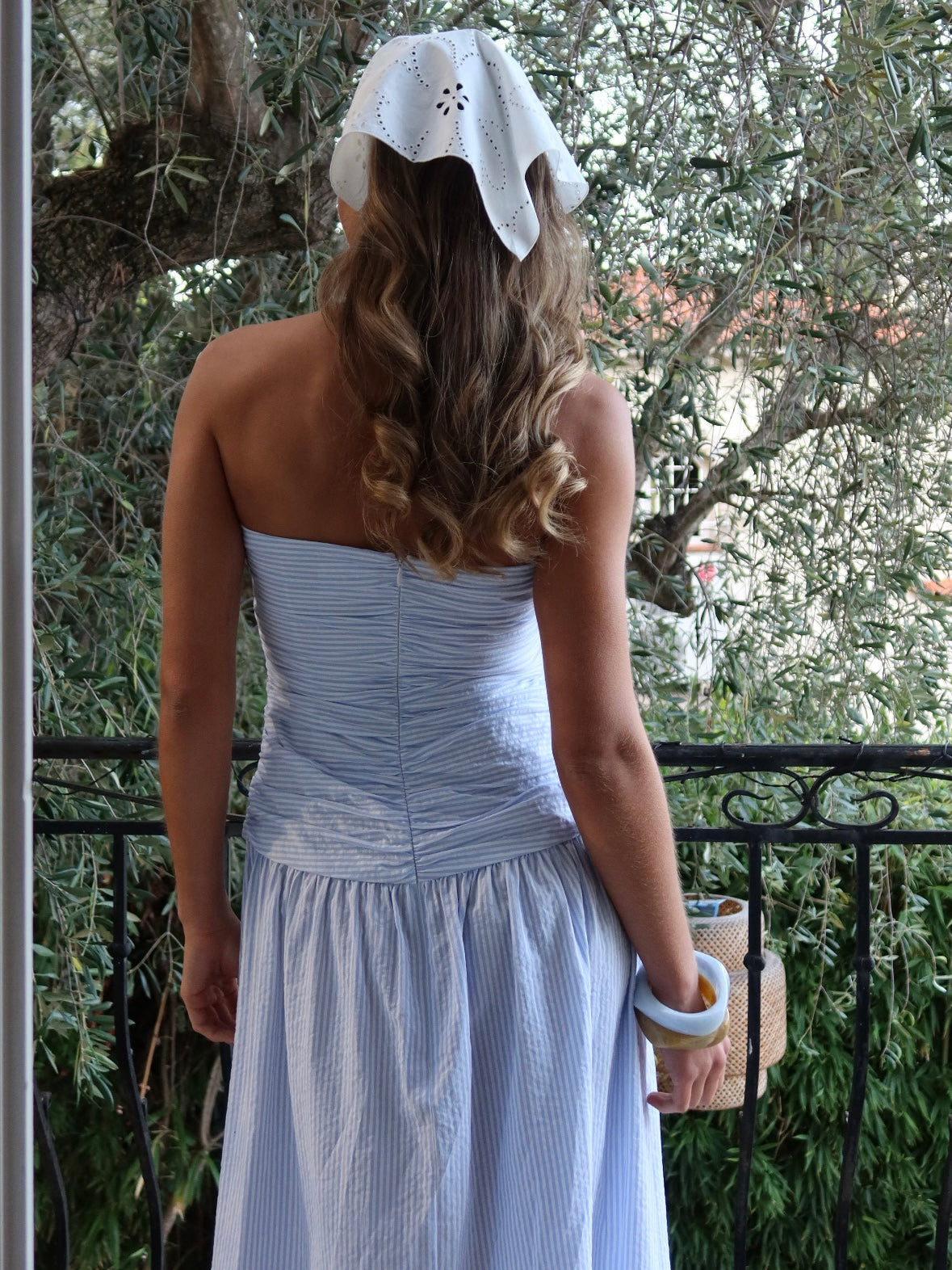 Mya Tube Dress - White with blue stripes Helene Studios