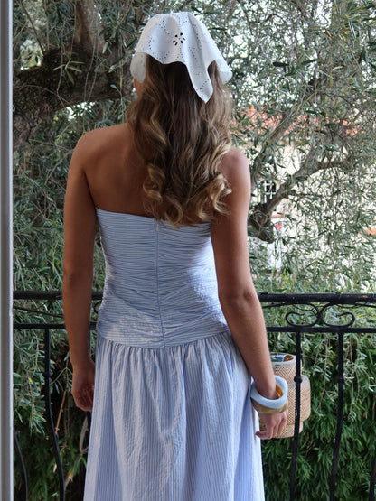 Mya Tube Dress - White with blue stripes Helene Studios