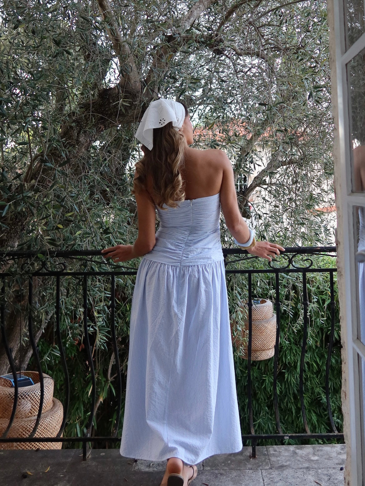 Mya Tube Dress - White with blue stripes Helene Studios