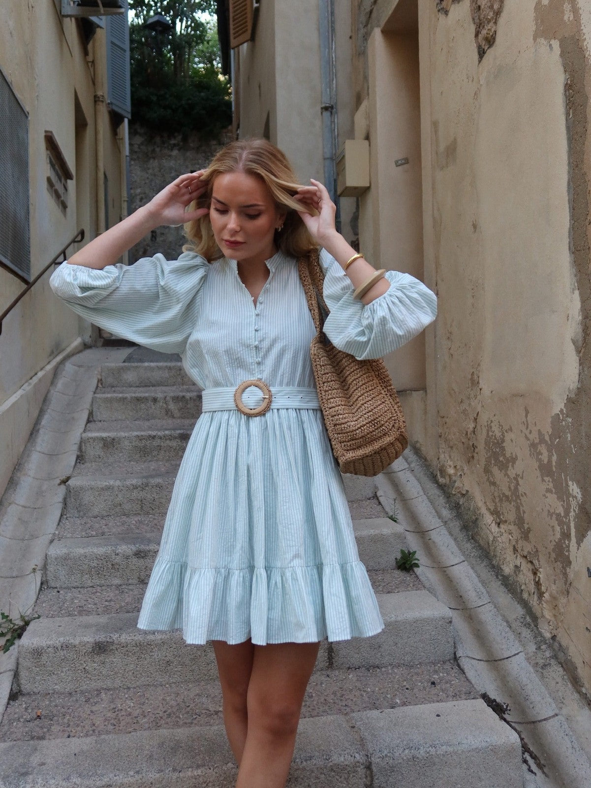 Mya kjole - white with green stripes by Helene Studios - Kjoler. 2026, 2602, Brando, brando-no, Dame, Dresses, Kun i butikk, SHLP
