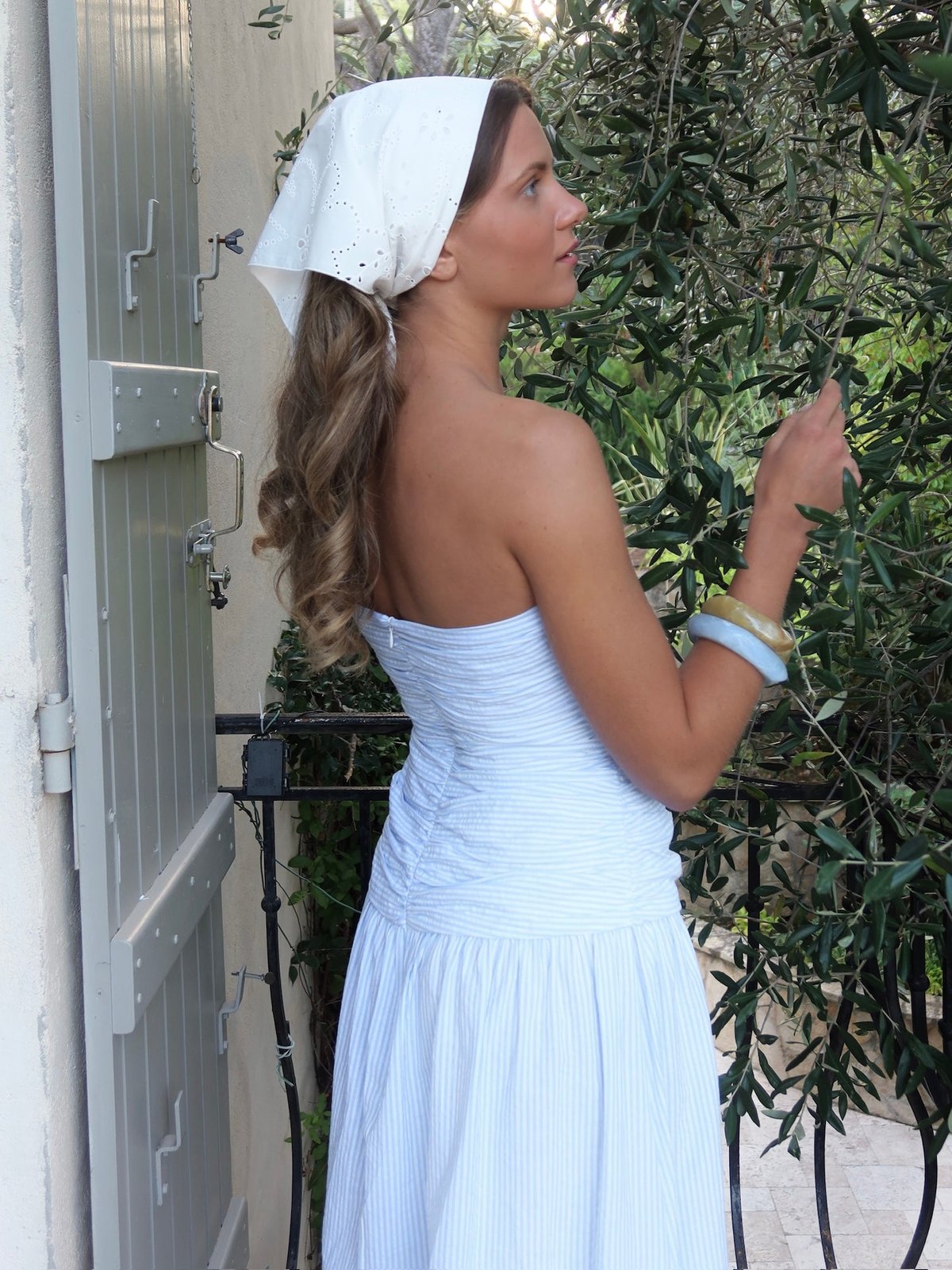 Mya Tube Dress - White with blue stripes Helene Studios