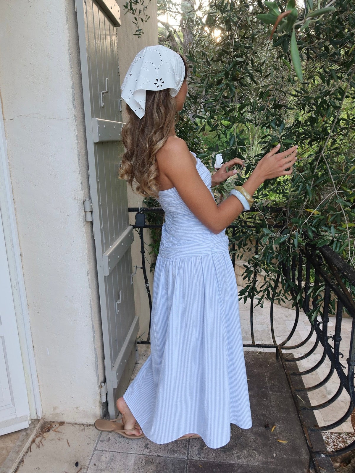 Mya Tube Dress - White with blue stripes Helene Studios