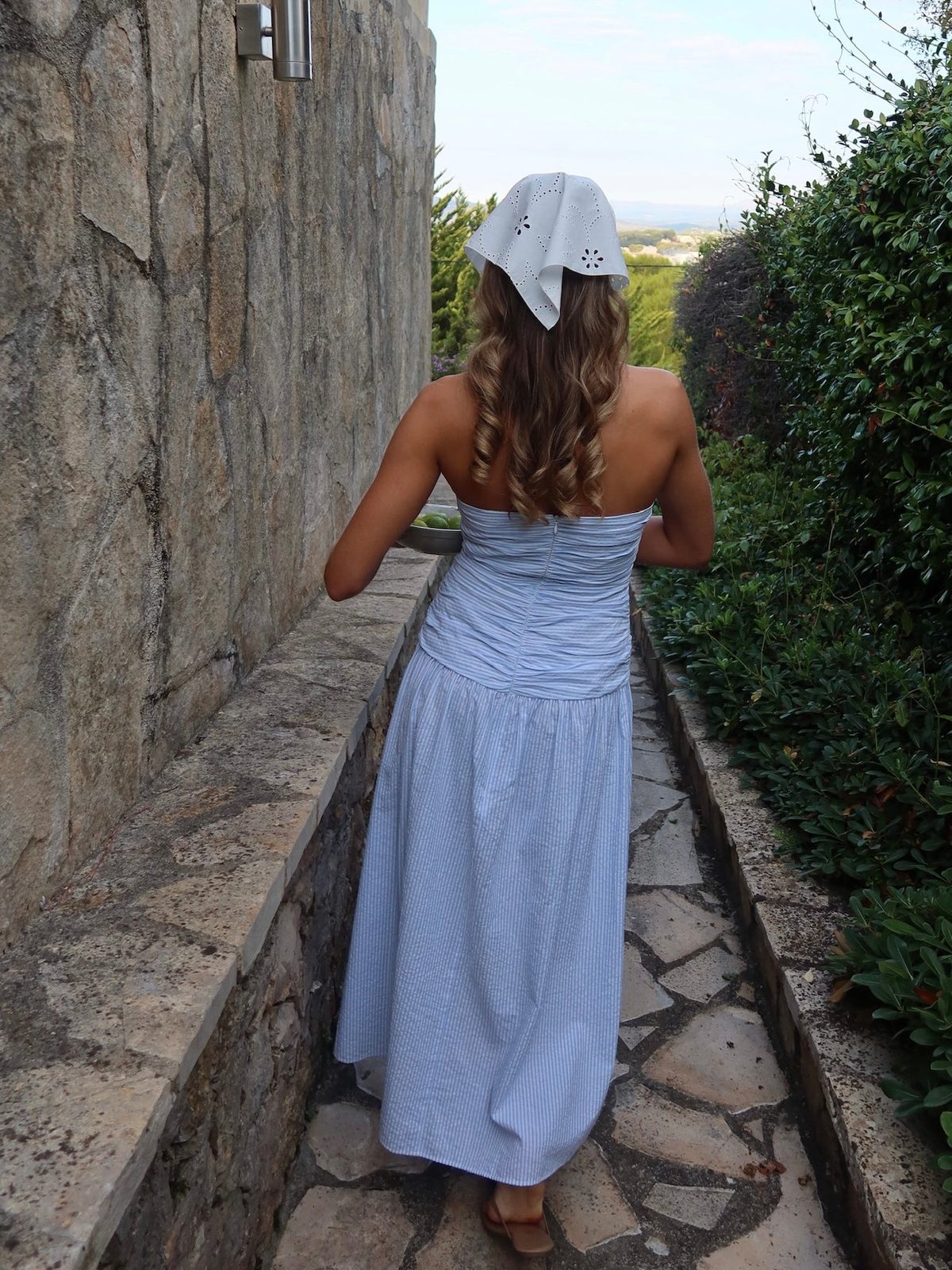 Mya Tube Dress - White with blue stripes Helene Studios