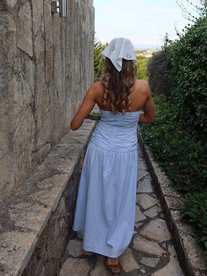 Mya Tube Dress - White with blue stripes Helene Studios
