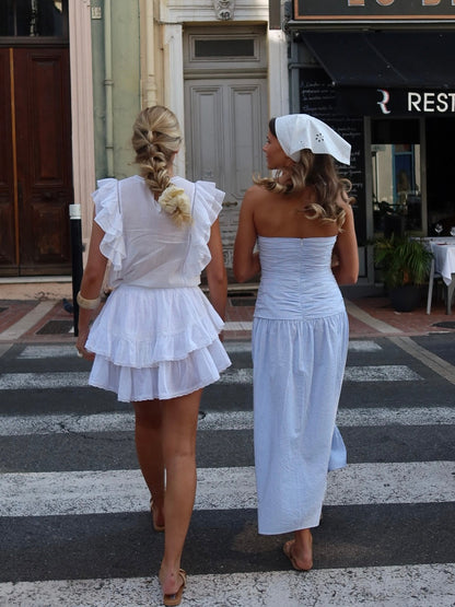 Mya Tube Dress - White with blue stripes Helene Studios