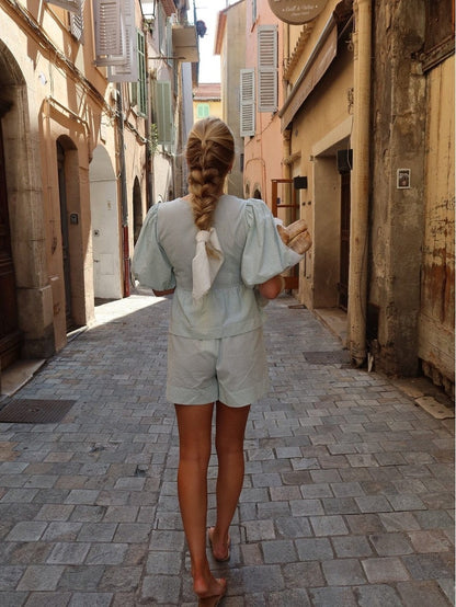 Mya shorts - white with green stripes Helene Studios