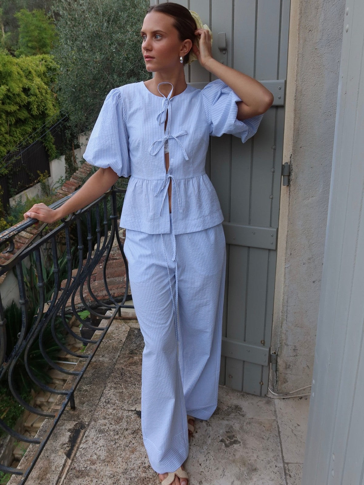 Mya bukse - white with blue stripes Helene Studios