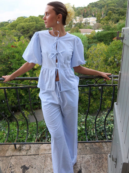 Mya bukse - white with blue stripes Helene Studios