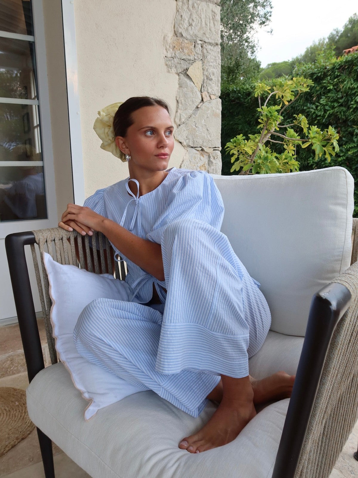 Mya bukse - white with blue stripes Helene Studios