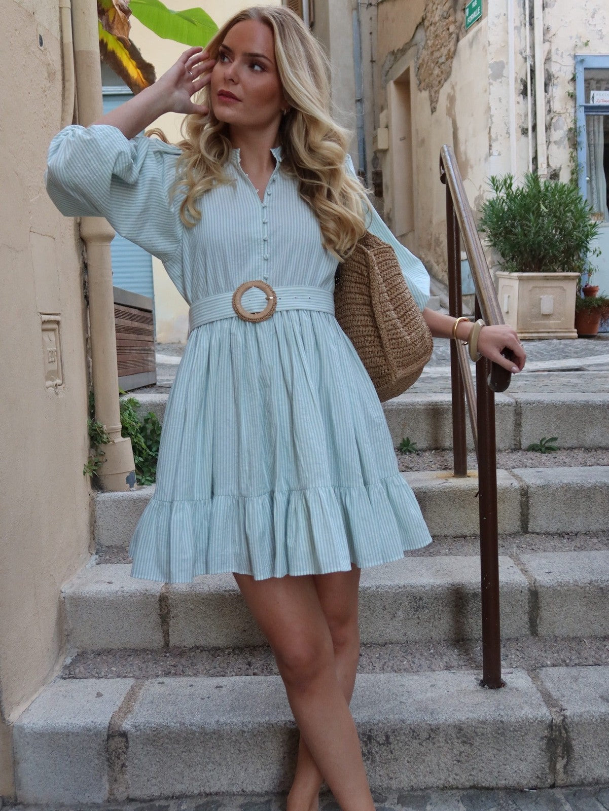 Mya kjole - white with green stripes by Helene Studios - Kjoler. 2026, 2602, Brando, brando-no, Dame, Dresses, Kun i butikk, SHLP