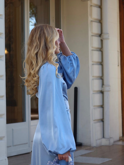 Locki Satin Maxi Kjole - Blue Helene Studios