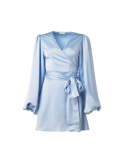 Locki satin wrap kjole - light blue Helene Studios