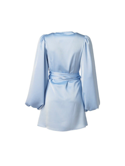 Locki satin wrap kjole - light blue Helene Studios
