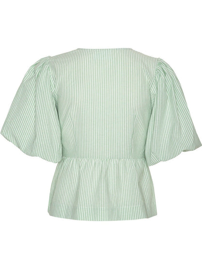 Mya bow bluse - white with green stripes Helene Studios