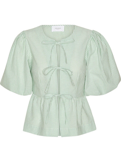 Mya bow bluse - white with green stripes Helene Studios