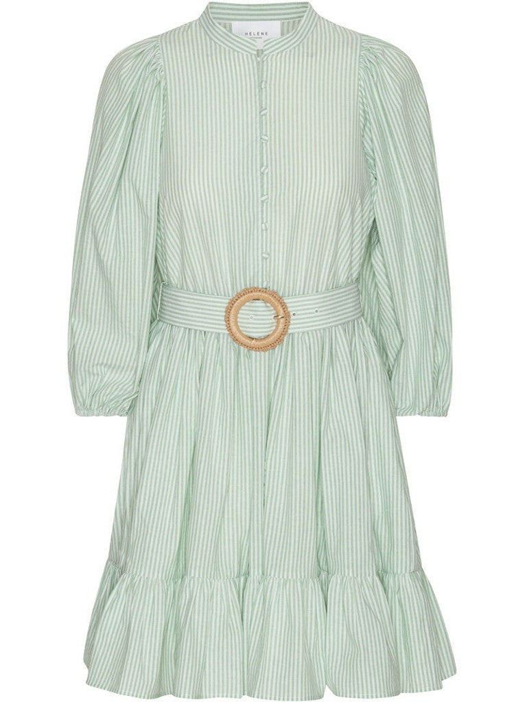 Mya kjole - white with green stripes Helene Studios