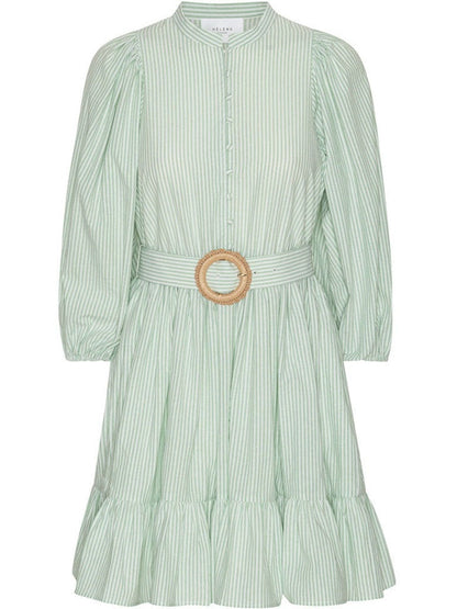 Mya kjole - white with green stripes Helene Studios