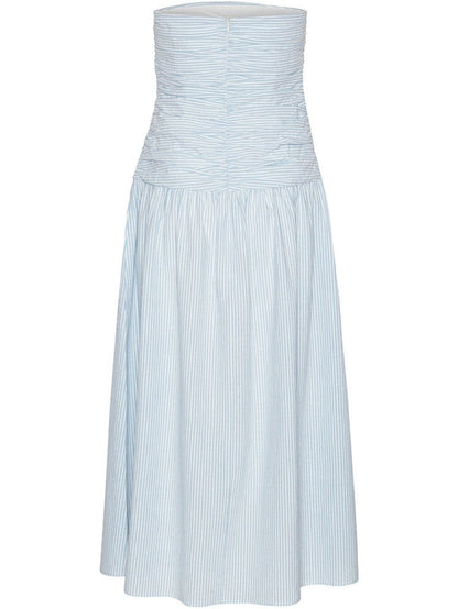 Mya Tube Dress - White with blue stripes Helene Studios