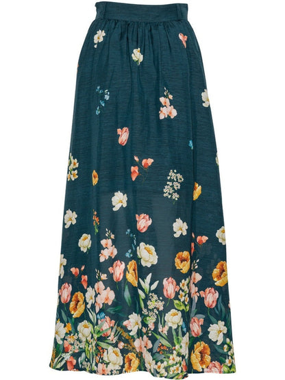 Pia maxi skjørt - dark blue with florals Helene Studios