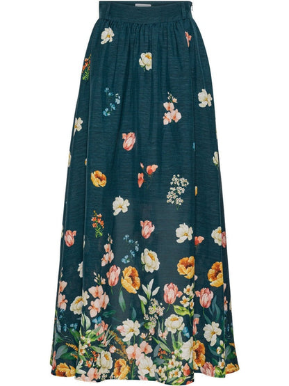 Pia maxi skjørt - dark blue with florals Helene Studios