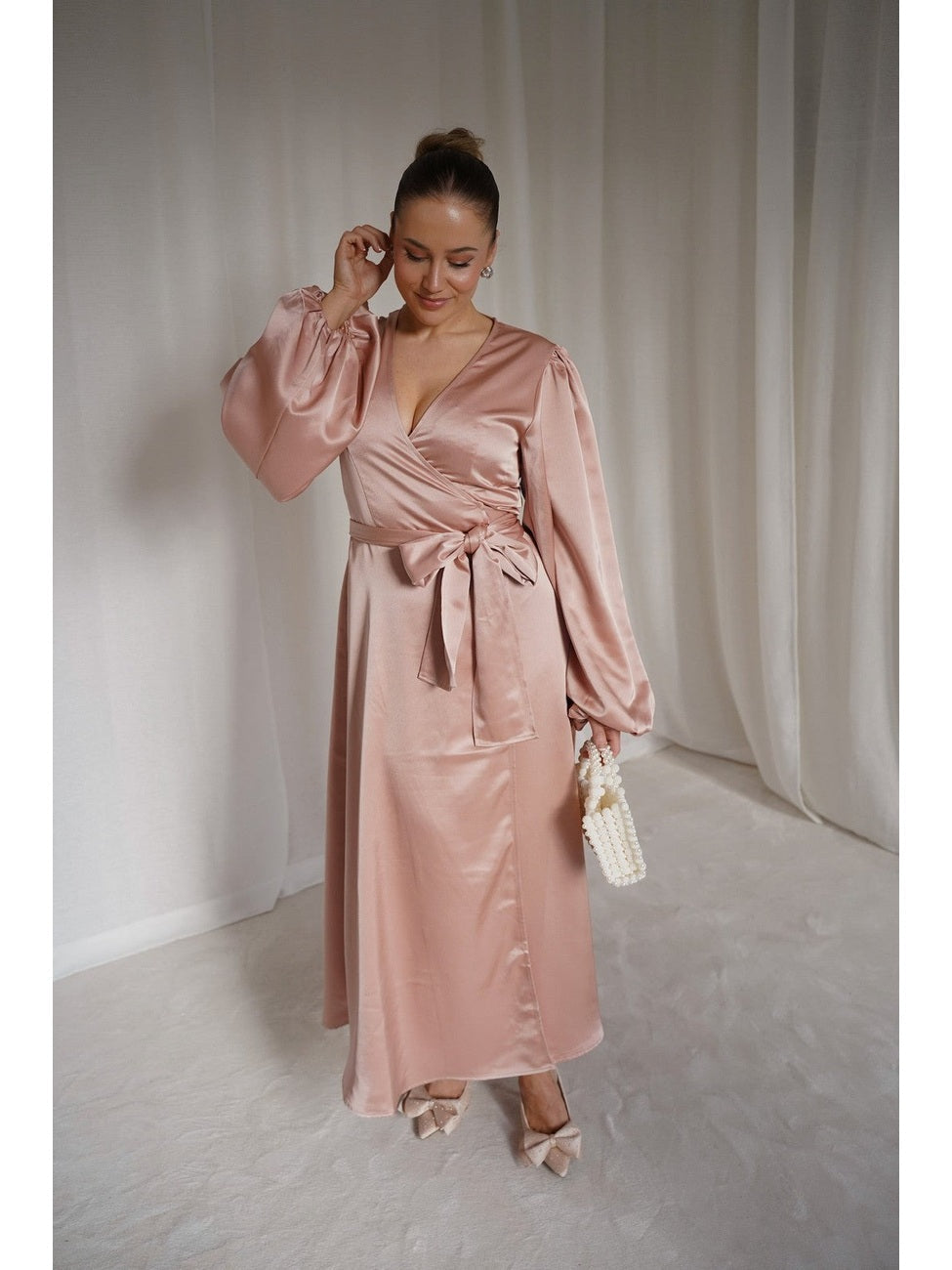 Locki satin maxi kjole - old rose Helene Studios