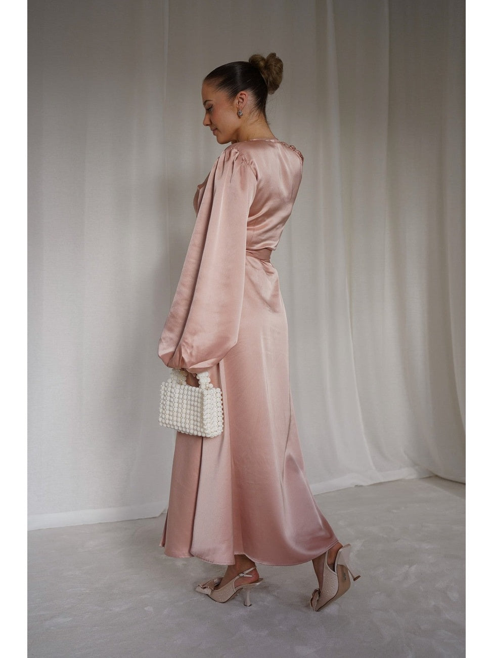 Locki satin maxi kjole - old rose Helene Studios