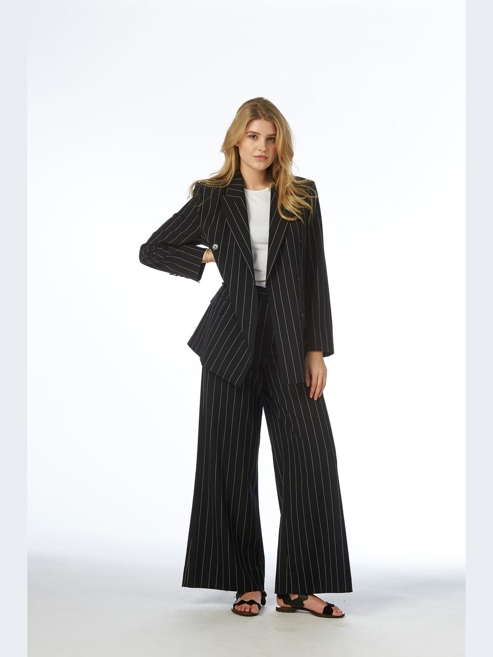 Alma pants - navy pin stripe Helene Studios
