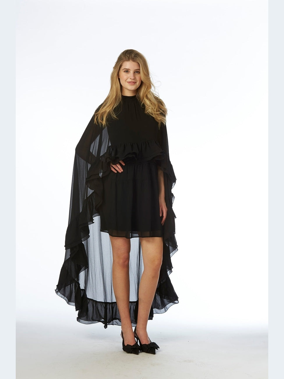 Helena Long Cape Dress - Black Helene Studios