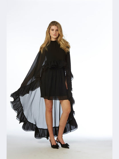 Helena Long Cape Dress - Black Helene Studios