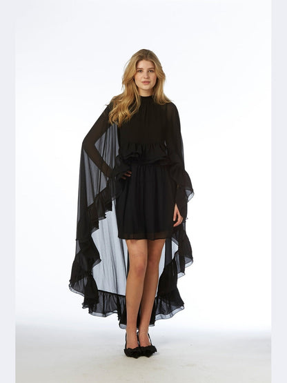 Helena Long Cape Dress - Black