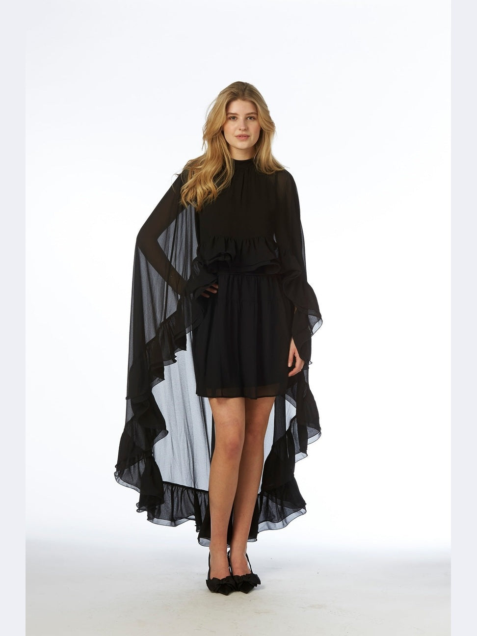 Helena Long Cape Dress - Black Helene Studios