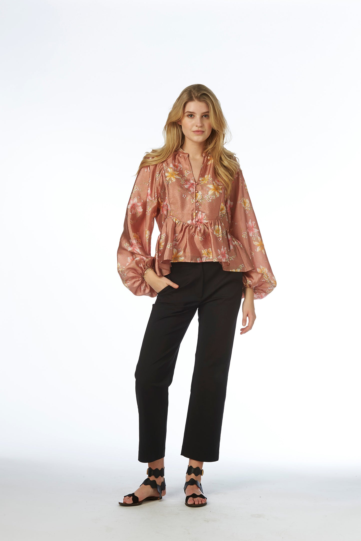 Nova Blouse - Deep pink with flowers