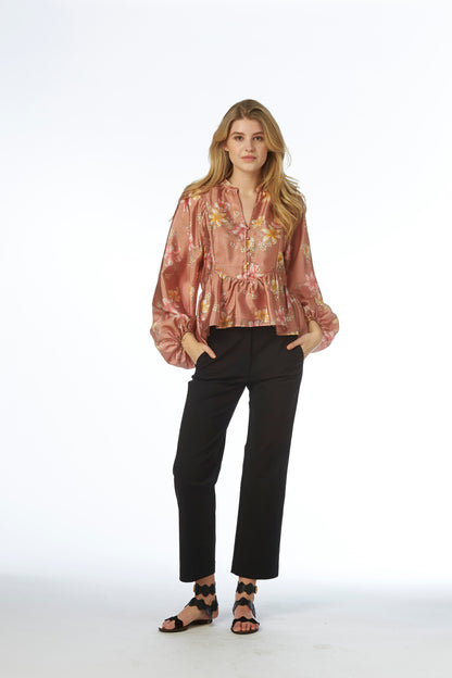 Nova Blouse - Deep pink with flowers